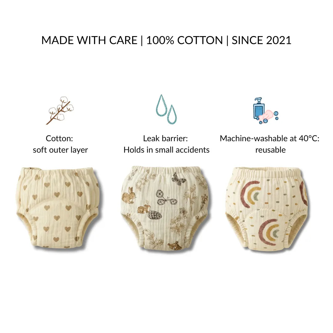 Reusable Potty Training Underwear - Potty trained in 2-3 weeks - 100% Cotton - Easy Pull-On from 18 Months