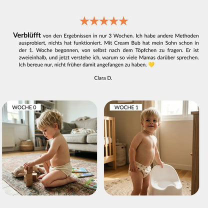 Trainingshöschen · Sauber in 2-3 Wochen · 100 % Baumwolle, wiederverwendbar · Leicht anzuziehen ab 18 Monaten
