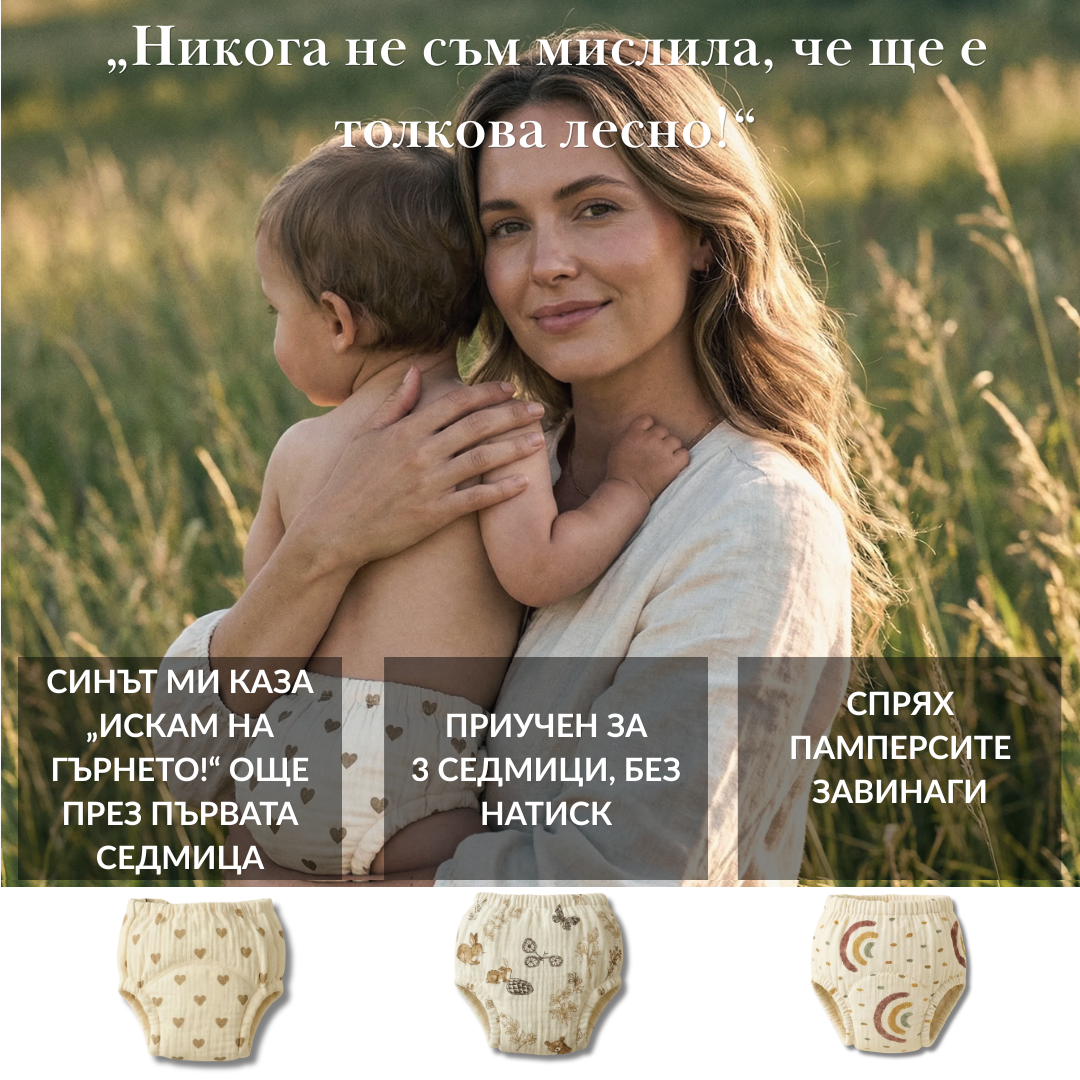 Тренировъчни гащички - Приучено за 2-3 седмици - 100% памук за многократна употреба - Лесно обуване от 18 месеца
